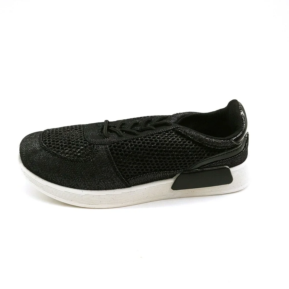 Yoki Shoes Womans Benz 28 Lace Up Sneaker Black Glitter White Outsole 6.5 NEW